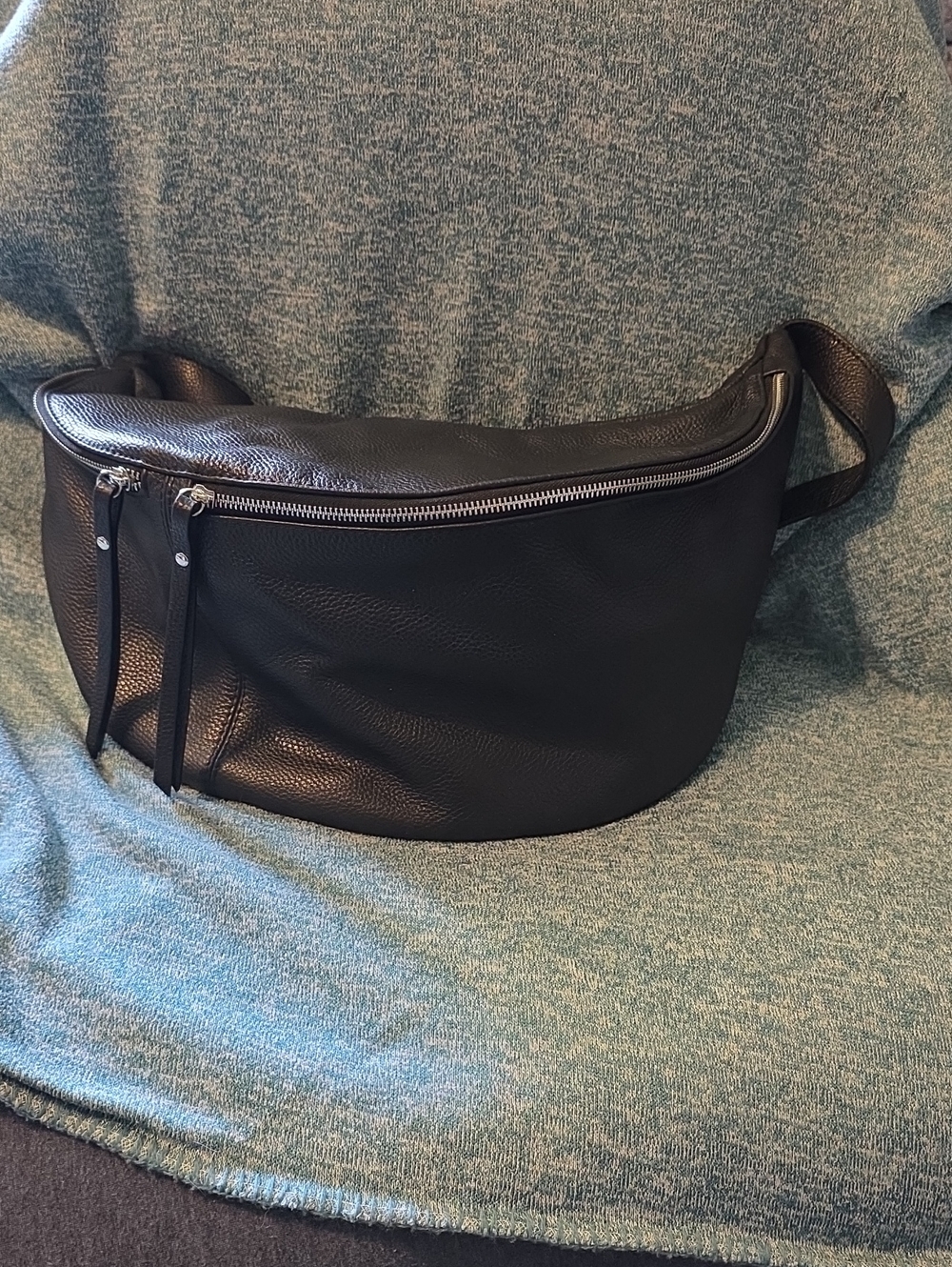 Black Leather Crossbody Sling Bag